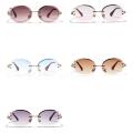 Rimless Design Oval Sunglasses Trendy Eyewear Lightweight  Texture Rimless Sunglasses Retro Style Oval Shaped Women's Sunglasses for Casual Wear Summer Accessory Street Fashion Ladies Eyewear Sun. 