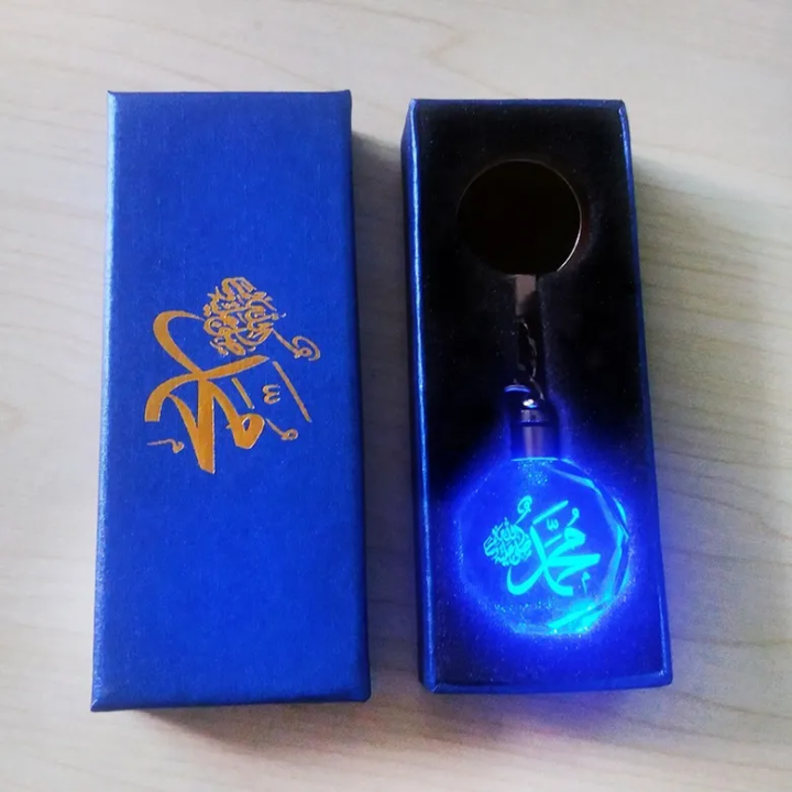 3D Crystal Led Light Key Chain for Gift Bike Laser Glass Islam Rectangle Key ring