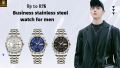 POEDAGAR 615 Quartz Stainless Steel Watch For Men - Two Tone Blue.