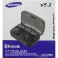 Samsung M10 Pro V5.2 TWS Earphone 9D Stereo LED Digital Display Touch CVC8.0 Digital Noise Reduction Technology (With 2000mAh Mini Power Bank Charging Box). 