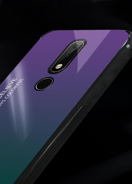 Gradient%20Color%20Tempered%20Glass%20Casing%20Protective%20Case%20Back%20Cover%20Soft%20TPU%20Bumper%20Case%20For%20Nokia%206.1%20Plus%20(Nokia%20X6)%20Case%20-%20Image%203