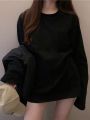 White Inner Long Sleeve T Women's T-shirt Autumn and Winter 2023 New Midi Hip-Covering Dralon Brushed Base Shirt Top.
