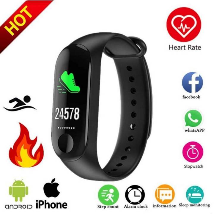 M3 Smart Band Waterproof Heart Rate Monitor Bluetooth Smart Sleep Bracelet  Fitness Tracker Blood Pressure Pedometer Watch