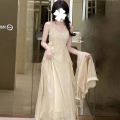 Retro Style New Chinese Style Super-Fairy Spaghetti-Strap Dress Suit Women's Summer Coat Thin Type Sunscreen Cardigan Strap Dress. 