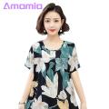 Casual Dress Floral Print Round Neck Nightdress for Women Comfortable Knee Length Homewear Midi Dress with Short Sleeves Casual Lady Nightgown for Women Cotton Silk Dress.