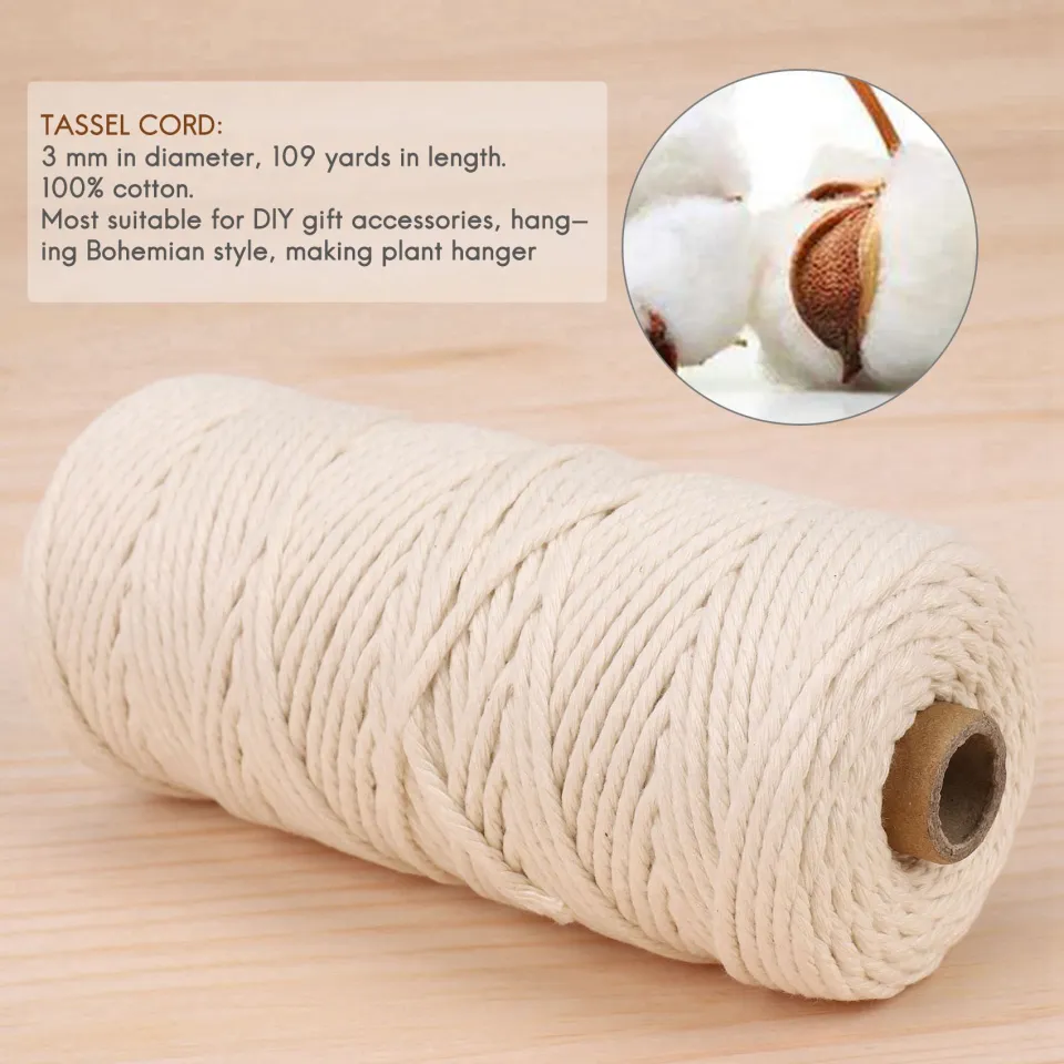 3mm 656ft Macrame Cotton Cord, Beige, Natural Color Handmade Soft 3 Strand Rope