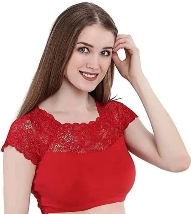 Short Sleeve Round Neck Readymade paded Lace Net Blouse for Women & Girls by now in amena fashion