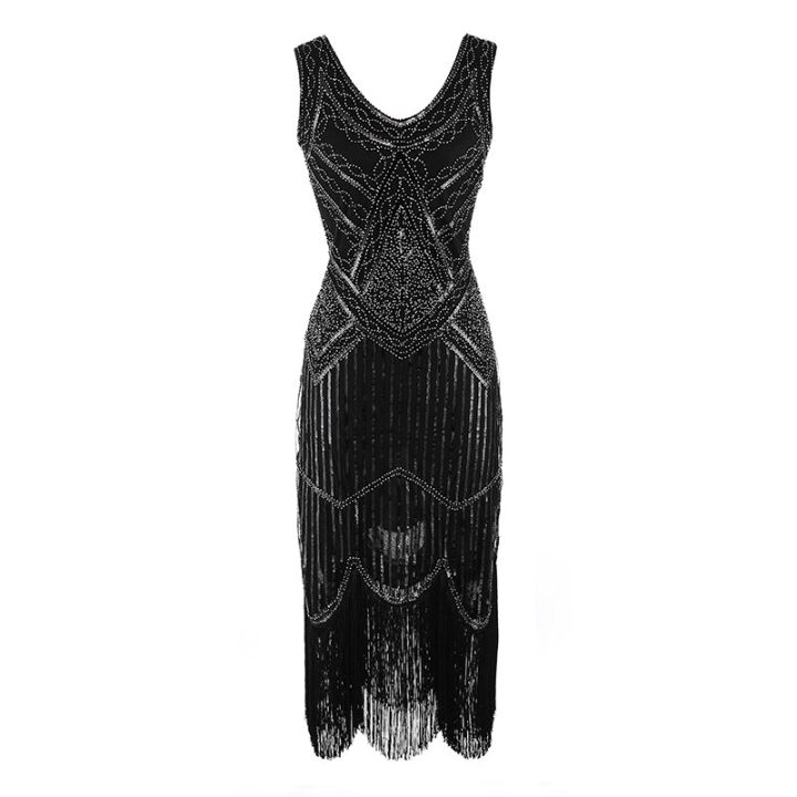 Women's%201920s%20Vintage%20Sequin%20Full%20Fringed%20Deco%20Inspired%20Flapper%20Dress%20Roaring%2020s%20Great%20Gatsby%20Fall%20Cloths%20Dress%20Vestidos%20-%20Image%202