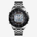 SKMEI Men Fashion Watches Solar Stainless Steel Watch Chrono Dual Display Waterproof Business Wristwatches 1493. 