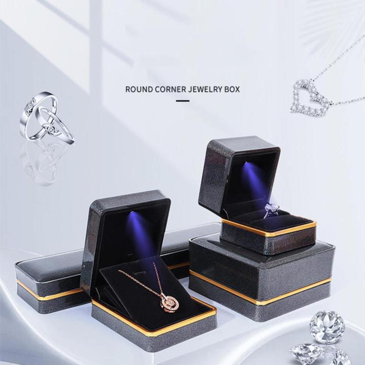 Gold Edge LED Light Jewelry Box Necklace Box Bracelet Jewelry Box Earring Box Ring Box Jewelry Box Packaging Box