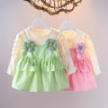 2025 new girl baby round neck dress children flowers cotton skirt 0-5 Years. 