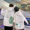 Cute creative Couple Dinosaur Pullover Punk Korean Cartoon Print Hoodie Women Men Kawaii Anime Aesthetic Sweatshirt. 
