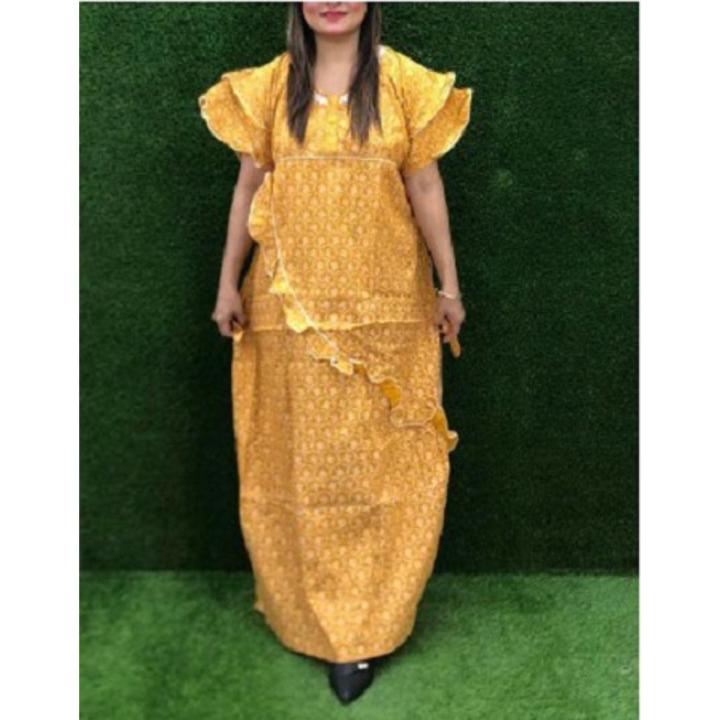 New Stylish Comfortable & Pure Cotton Fabric Love Print Erabian Lece Maxi- Yellow