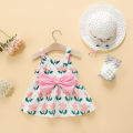 【Great Selection】 Summer New Girl Dress With Hat Sweet Flower Print Birthday Squad Dress Sweet Princess Dress.