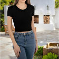Basic Scoop Neck Short Sleeve Crop T-Shirts / Women's Crop Top / Imported Crop Tops T-Shirt / 100% Premium Super Soft Cotton - Tops For Girls.