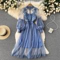 Dress Long Dresses Women Floral Maxi Lantern Sleeve Stand Collar Elegant High Waist Slim Fit Party A Line Vestidos Summer.