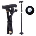 Adjustable Folding Can Aluminum Alloy Anti-Slip Walking Stick with LED Lights for the Elderly - Sturdy and Convenient Support Aid.