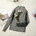 【Value Bundle】 Fashion See-Through Lace T Shirt Long Sleeve Mesh Fishnet Mesh Ladies Tops Turtleneck Blouses Transparent T-shirt Undershirt. 