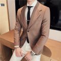 Green Brown Suit Jacket Casual Trendy Men Blazer Masculino British Daily Men Blazer Hombre Fashion Big Collar Slim Fit Suit Coat. 