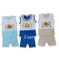 3 pcs embroidery boys premium cotton multicolor maggie sleeve t-shirt with pant. 