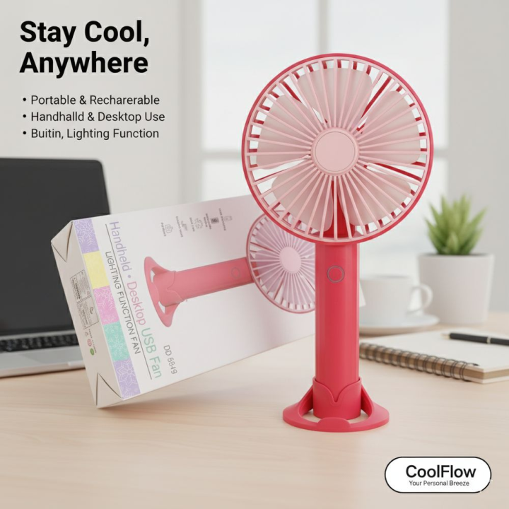 DIANDI DD-5649 Rechargeable Stylish Hand Fan With Luminous Light - Multicolor