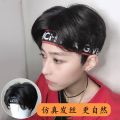 Wig male short straight hair Korean bangs fluffy handsome photo performance props natural lifelike whole hair set.