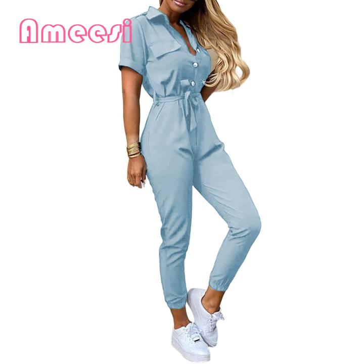 Trousers%20Jumpsuit%20Short%20Sleeve%20Daily%20Women%20Pants%20Jumpsuit%20-%20Image%203