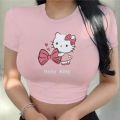 Women's Shirt Y2k Aesthetic T Shirt Streetwear Cartoon Print Short Sleeve Crop Top T Shirt Harajuku Clothing Top Hello Kitty.