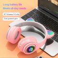 Cute Cat Ear Gaming Headphone Foldable Bluetooth-Compatible Gaming Headset Low Latency Stereo Headsets for Smartphone/Pad/Laptop. 