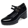 Spring Vintage Soft Leather Mary Jane Women's Platform Shoes 2024 Block High Heel Comfort Office Model Mom Single Shoes. 