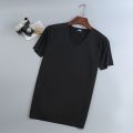 Deep V-Neck Men's T Shirt Low Cut Vneck Wide Vee Tee Male Tshirt Short Sleeve Causal Gym Solid Tops Invisible Undershirt.