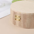 Vintage Round Wooden Jewelry Box Organizer Craft Mud Base Lid Lock Storage Case.