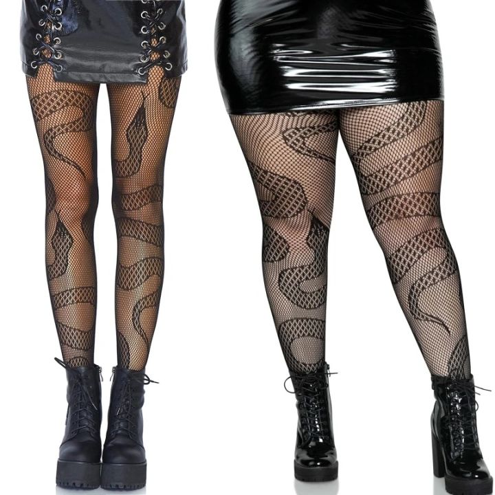 Women%20Dark%20Alternative%20Fishnet%20Tights%20Hosiery%20Snake%20Jacquard%20Pantyhose%20-%20Image%204