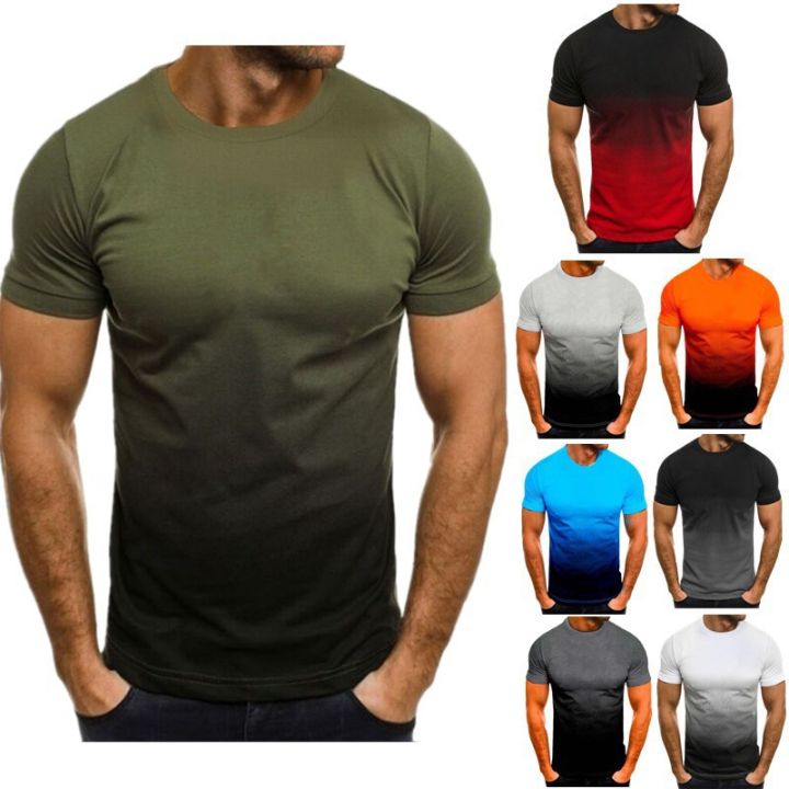 Summer Men's Leisure SportsTT-shirt Fashion Gradient Color round Neck Man's Sportswear
