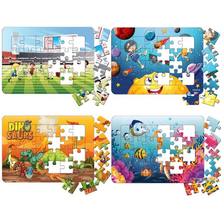 Mixed Series-2 4 Packs 24 Pieces Jigsaw Puzzles Duplex Paper Board Size 7.25×10 inch for Kids Educational Brain Teaser Boards Toys