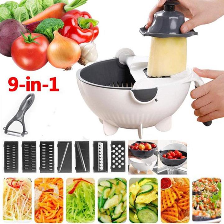Magic Rotate Vegetable Cutter with Drain Basket Multi-Functional Kitchen Veggie Fruit Shredder Grater Slicer