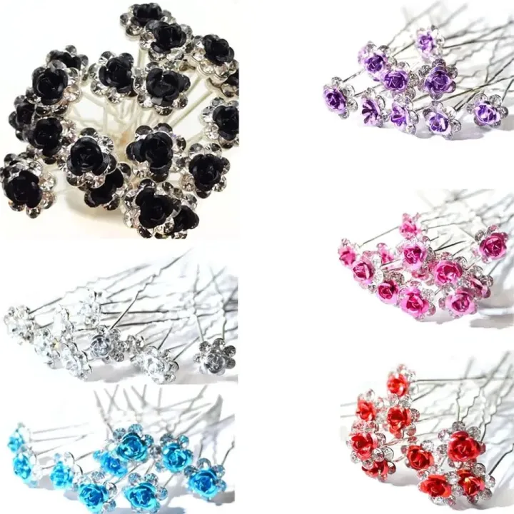 10PCS%20Girls%20Flower%20Hairpins%20Bridal%20Wedding%20Crystal%20Diamante%20U-shaped%20Rose%20Flower%20Hair%20Pin%20Hair%20Clip%20Hairstyle%20Jewelry%20For%20Sell%20-%20Image%204