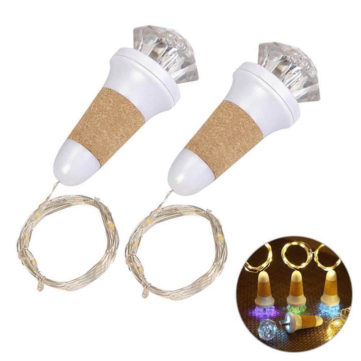 USB Wine Bottle Lights - 2 PCs Creative Stylish Diamond Shaped Head Copper String Cork Lights with Colorful Changing for DIY Party Christmas HalloweenWedding Decoration(Warm White)