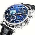 Sun Moon Star Multifunctional Men's Watch Casual Calendar Chronograph Men's PU Leather Quartz Watch, Ideal choice for Gifts. 