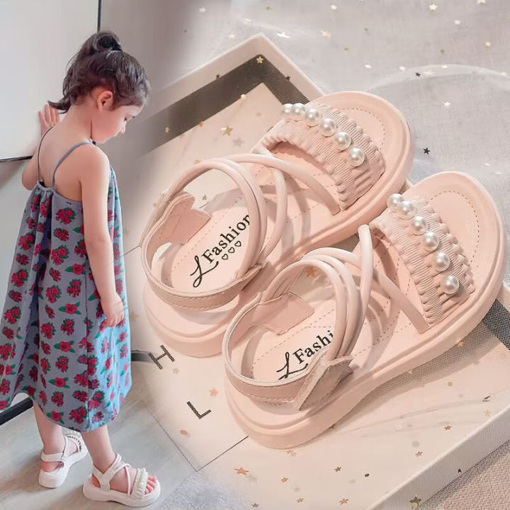 Pearl 2023 Summer New Little Girl Princess Shoes Soft Sole, Western Style Korean Edition Girl's Baby Sandals