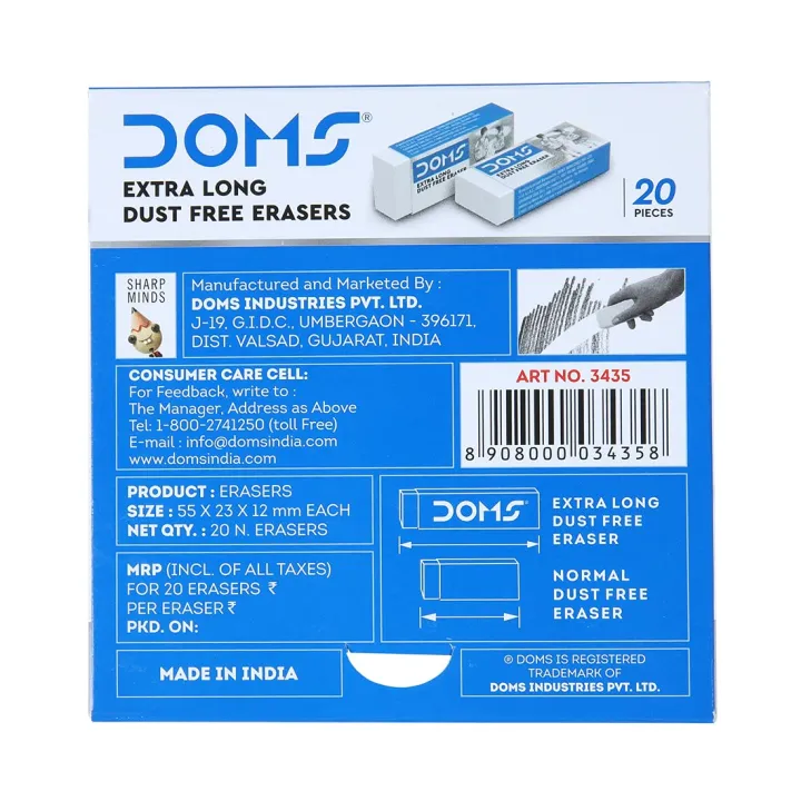 Doms%20Non-Toxic%20Dust%20Free%20Extra%20Long%20Eraser%20Set%20in%20Cardboard%20Box%20(Pack%20of%2020),%20White%20-%20Image%205