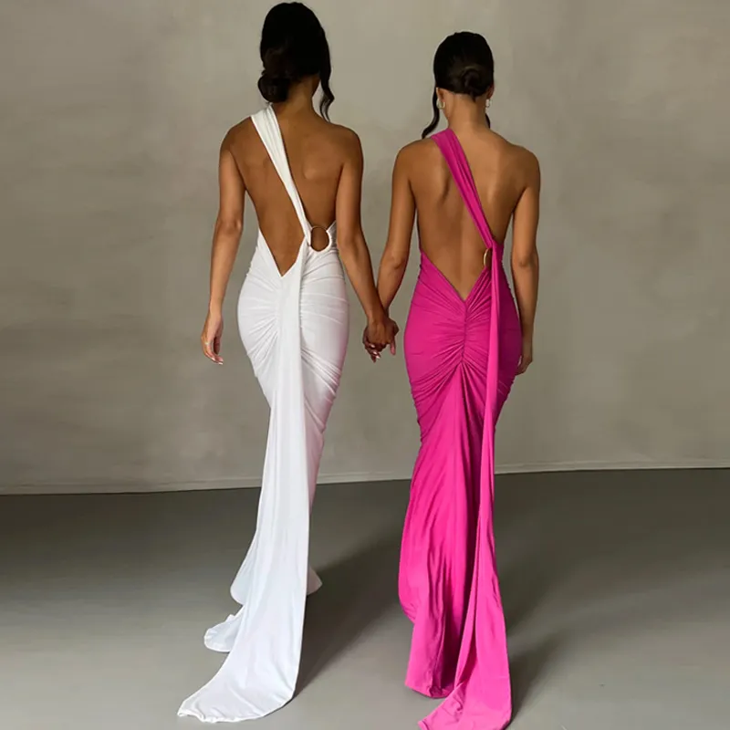 hugcitar backless dress Hugcitar Elegant Solid Slips Ruffles Backless Bandage Patchwork Sexy Slim Mini Dress Summer Women Outfits Party Beach Festival Claret / XS