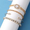 4Pcs/set Retro Bracelet for Women Girls Crystal Shiny Adjustable Opening Chain Bracelets Punk Bangle Charm Bracelets Jewelry Gift.