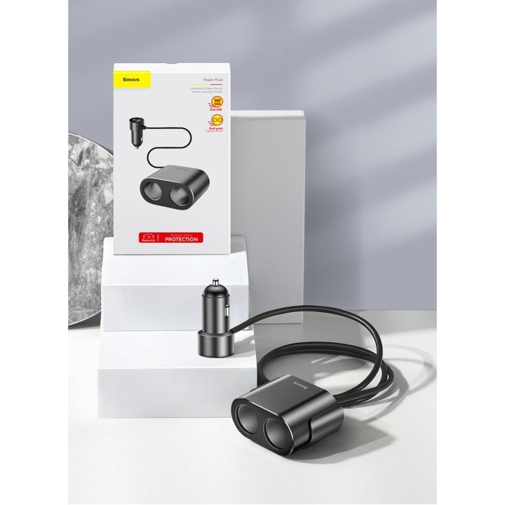 BASEUS%203.1A%20Dual%20USB%20Smart%20Extended%20Car%20Charger%20with%2080W%20Dual%20Ports%20Cigarette%20Lighter%20Socket%20-%20Image%202