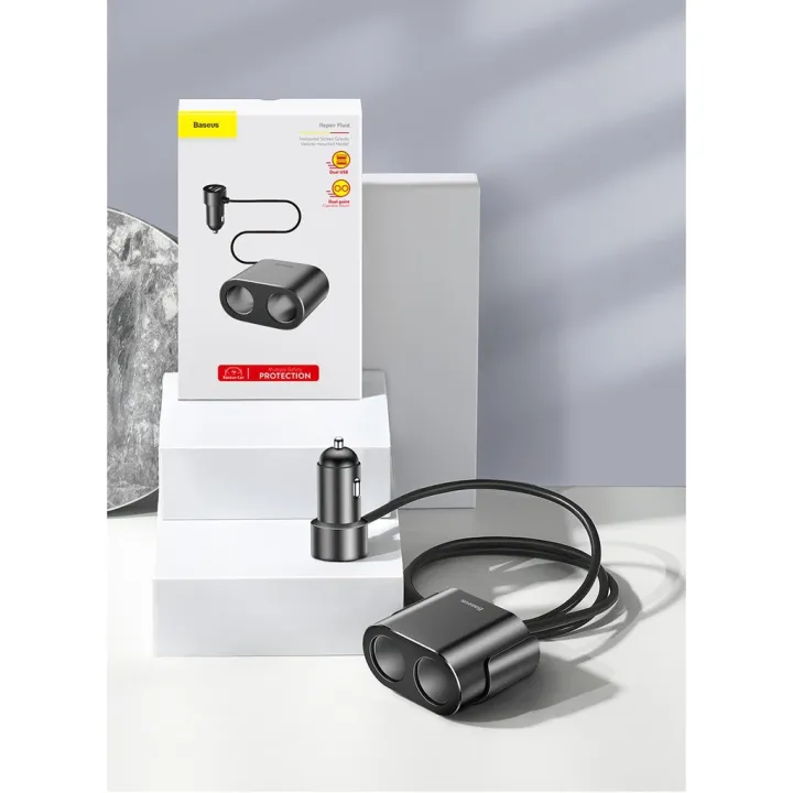 BASEUS%203.1A%20Dual%20USB%20Smart%20Extended%20Car%20Charger%20with%2080W%20Dual%20Ports%20Cigarette%20Lighter%20Socket%20-%20Image%202