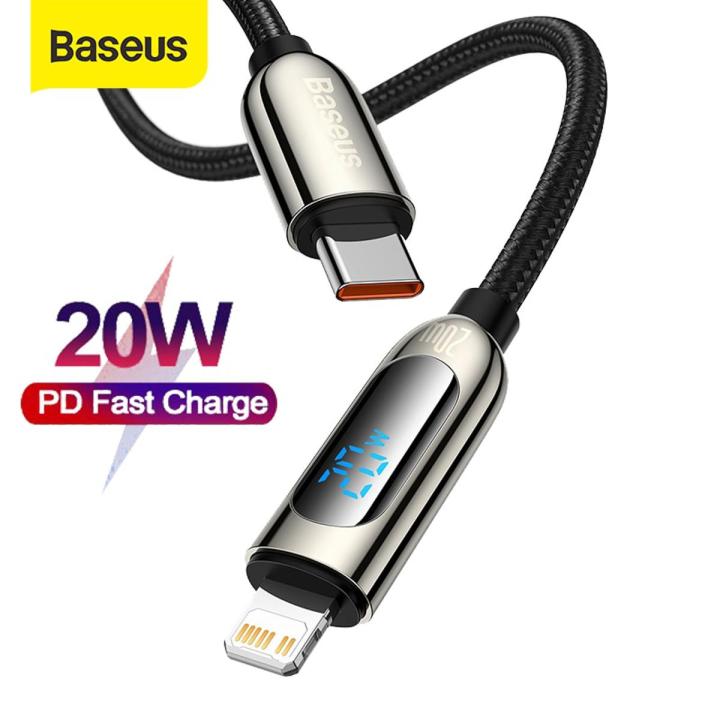 Baseus USB Type C - Lightning 20W fast charging data cable Power Delivery with display screen power meter 1m black (CATLSK-01)