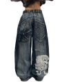 Gothic Y2K Baggy Jeans for Women Hip Hop Streetwear Blue Jeans Women Graphic Retro Jeans 90s Pants Harajuku High Waist Trouser. 