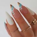 24pcs Nude Pink False Nails Love Design Detachable Nails French Lines Stiletto Point Nail Tips Press On Nail Art Stickers. 