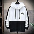 White and black color Mix Long Sleeve Hoodie For Men. 