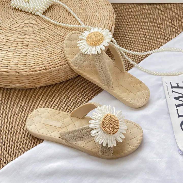 Sunflower%20sandals%20women's%20flat%20soles%20wear%20imitation%20straw%20travel%20holiday%20beach%20shoes%20summer%20new%20non-slip%20slippers%20women%20-%20Image%202